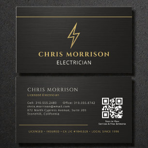 Zwarte Elektromonteur Metallic QR Code Visitekaartje