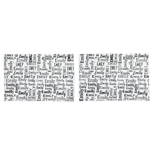 Zwarte EMILY naam op wit Kussensloop (Voorkant-Set)