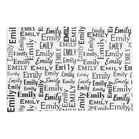 Zwarte EMILY naam op wit Kussensloop (Voorkant-Rechts)