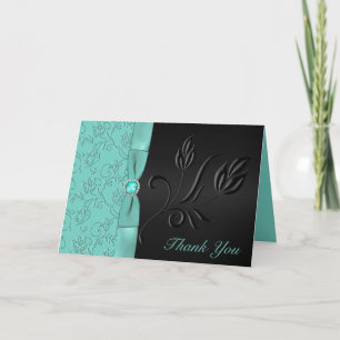 Zwarte en Aqua Floral Hartelijk dank Bedankkaart