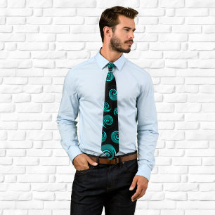 Zwarte en Aqua Turquoise Draaikolken Stropdas