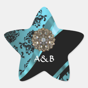 Zwarte en aquamarine-demker ster sticker