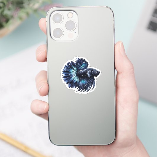 Zwarte en blauwe Betta Vis Sticker (Telefoon)
