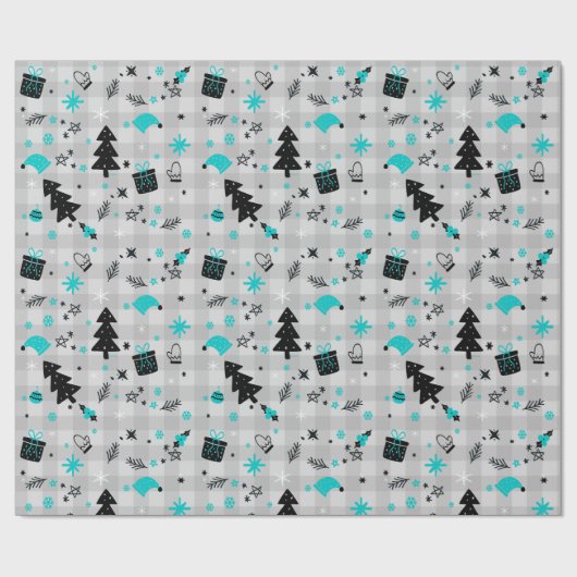 Zwarte en blauwe feestdag met kerstmis cadeaupapier (Vlak)