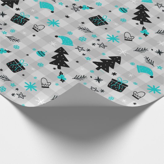 Zwarte en blauwe feestdag met kerstmis cadeaupapier (Hoek)