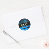 ZWARTE EN BLAUWE SAPPHIRE DAMASKMONOGRAM, RONDE STICKER (Envelop)