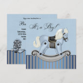 Zwarte en blauwe schommelpaard baby shower kaart (Voorkant / Achterkant)