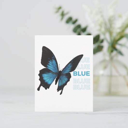 Zwarte en blauwe vlinder briefkaart (Staand voorkant)