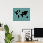 zwarte en blauwe wereldkaart poster (Thuiskantoor)