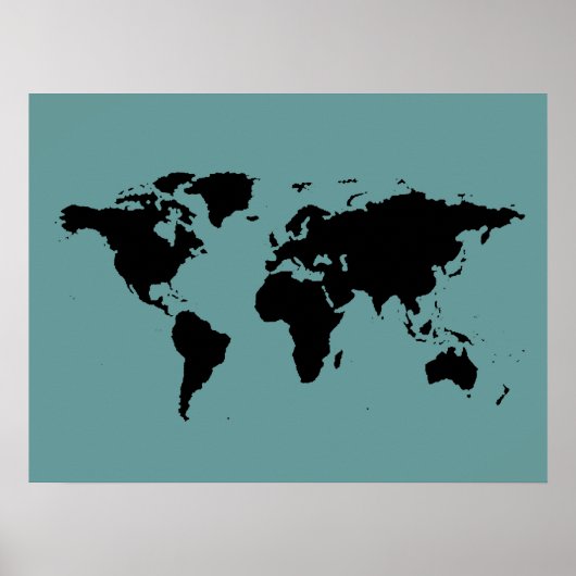 zwarte en blauwe wereldkaart poster (Voorkant)