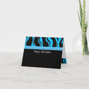 Zwarte en blauwe Zebra Stripe Birthday Kaart