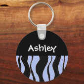Zwarte en blauwe Zebra Stripe persoonlijke Sleutel Sleutelhanger (Voorkant)