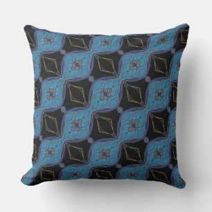 Zwarte en Blauwgroen Abstracte Floral Diamonds PIl Kussen