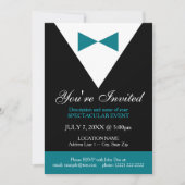 Zwarte en Blauwgroen Tuxedo Formele Uitnodiging, M Kaart (Voorkant)