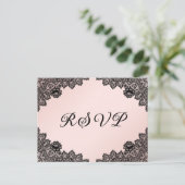 Zwarte en Blush Bloemen Kant Rustieke Huwelijk RSV Uitnodiging Briefkaart (Staand voorkant)