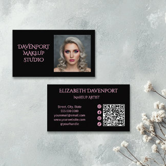 Zwarte en blush roze sociale icoon QR-code in vetd Visitekaartje
