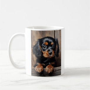 Zwarte en bruine Cavalier puppy Koffiemok