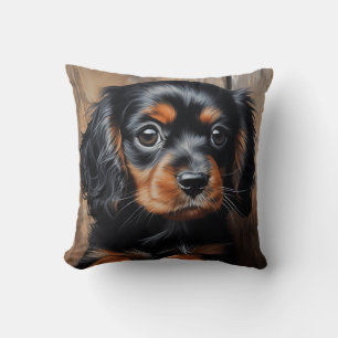Zwarte en bruine Cavalier puppy Kussen