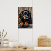 Zwarte en bruine Cavalier puppy Poster (Keuken)