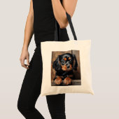 Zwarte en bruine Cavalier puppy Tote Bag (Voorkant (product))