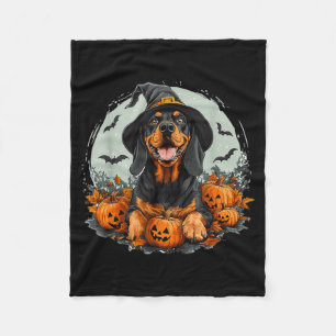 Zwarte En Bruine Coonhound Hond Met Hoed Halloween Fleece Deken