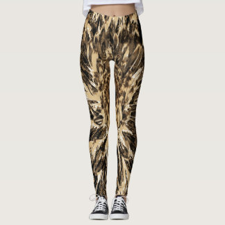 Zwarte en bruine dahlia bloem leggings