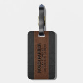 Zwarte en bruine  lederen textuur bagagelabel (Achterkant verticaal)
