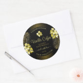 Zwarte en bruine productlabels Gold Hawaii Flowers Ronde Sticker (Envelop)