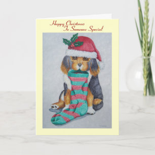 zwarte en bruine puppy met kerstmis feestdagen kaart