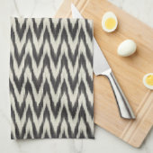 Zwarte en cream Ikat Waves Theedoek (Quarter Fold)