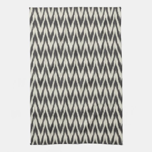 Zwarte en cream Ikat Waves Theedoek (Verticaal)