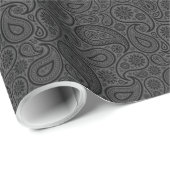 Zwarte en donkere grijze Monotonen Floral Paisley Cadeaupapier (Rol Hoek)