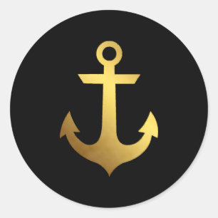 Zwarte en Faux Gold Foil Anchor Ronde Sticker