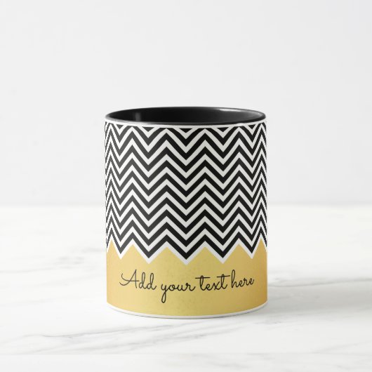 Zwarte en FAUX GOLD Modern Chevron Aangepaste TEKS Mok (Midden)