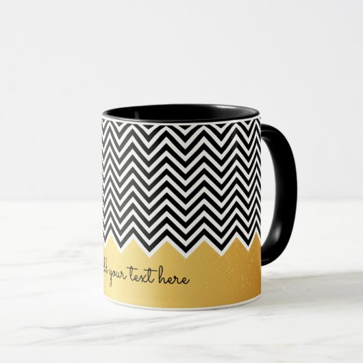Zwarte en FAUX GOLD Modern Chevron Aangepaste TEKS Mok (Voorkant rechts)