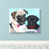Zwarte en Fawn Pugs Canvas Afdruk (Insitu (Houten vloer))