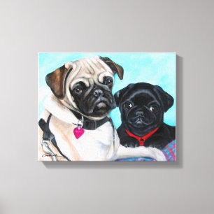 Zwarte en Fawn Pugs Canvas Afdruk