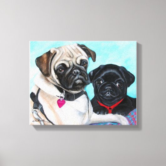 Zwarte en Fawn Pugs Canvas Afdruk (Voorkant)