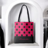 Zwarte en Fuchsia Chic Polka Dots met monogram Tote Bag