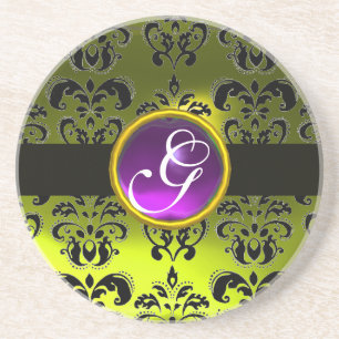 ZWARTE EN GEEL Paarse Amethystmonogram Zandsteen Onderzetter