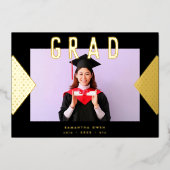 Zwarte en gele Geometrische Gold College Folie Uitnodiging (Voorkant)