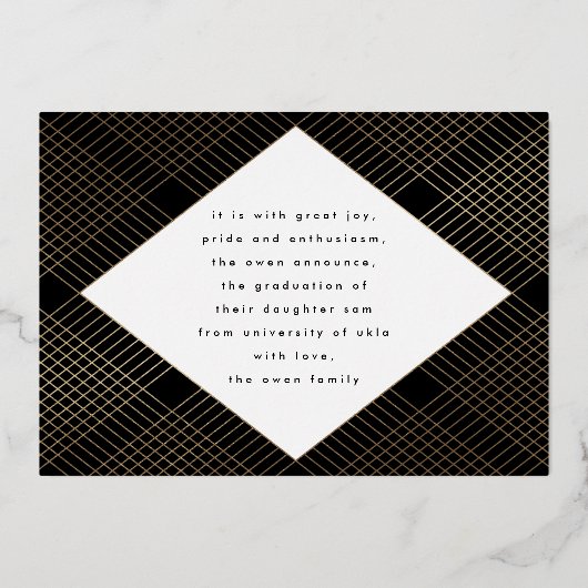 Zwarte en gele Geometrische Gold College Folie Uitnodiging (Achterkant)