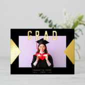 Zwarte en gele Geometrische Gold College Folie Uitnodiging (Staand Voorkant)