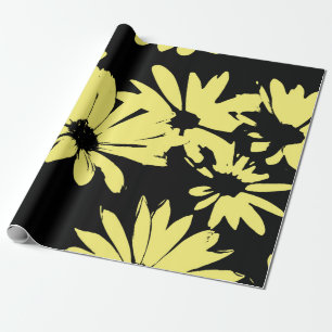 Zwarte en gele madeliefjes cadeaupapier