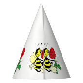 Zwarte en gele wesp met rode roos feesthoedjes (Achterkant)