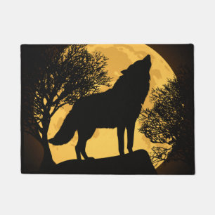 Zwarte en gele Wolf Full Moon Doormat Deurmat
