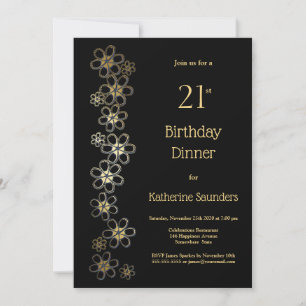 Zwarte en Gold 21ste verjaardag Dinner Party Kaart