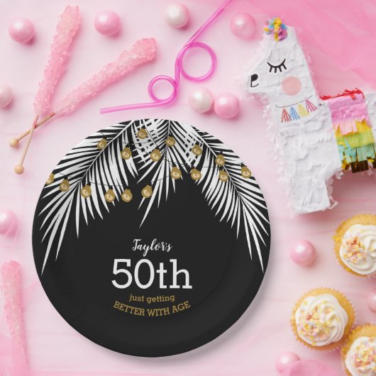 Zwarte en Gold 50e verjaardag Papieren Bordje (Feest)