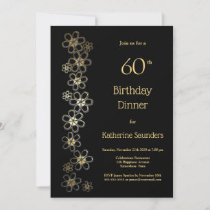 Zwarte en Gold 60e verjaardag Dinner Party Kaart