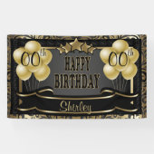 Zwarte en Gold Abstracte Happy 00th Birthday Spandoek (Horizontaal)